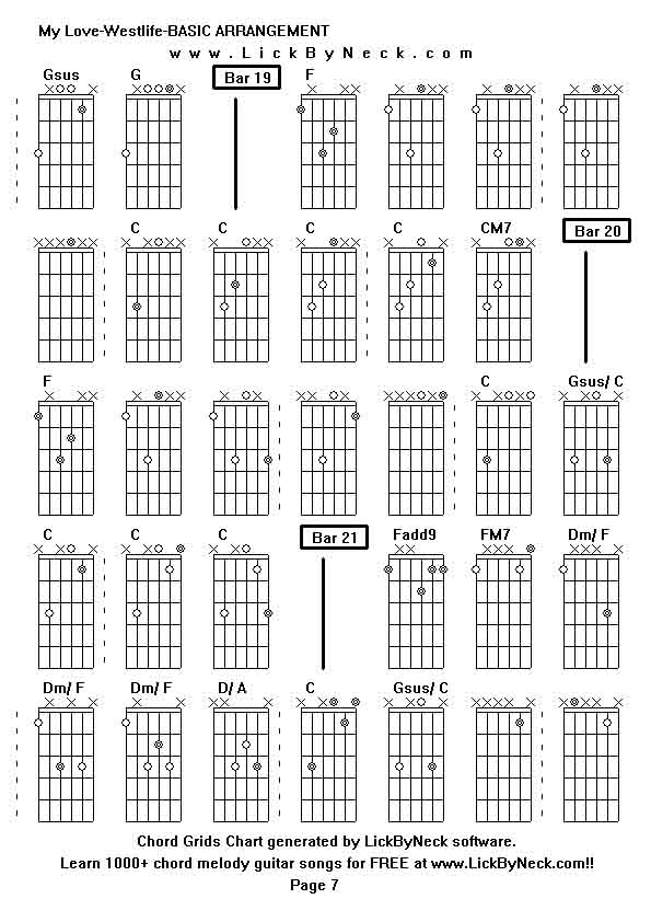 Chord Grids Chart of chord melody fingerstyle guitar song-My Love-Westlife-BASIC ARRANGEMENT,generated by LickByNeck software.